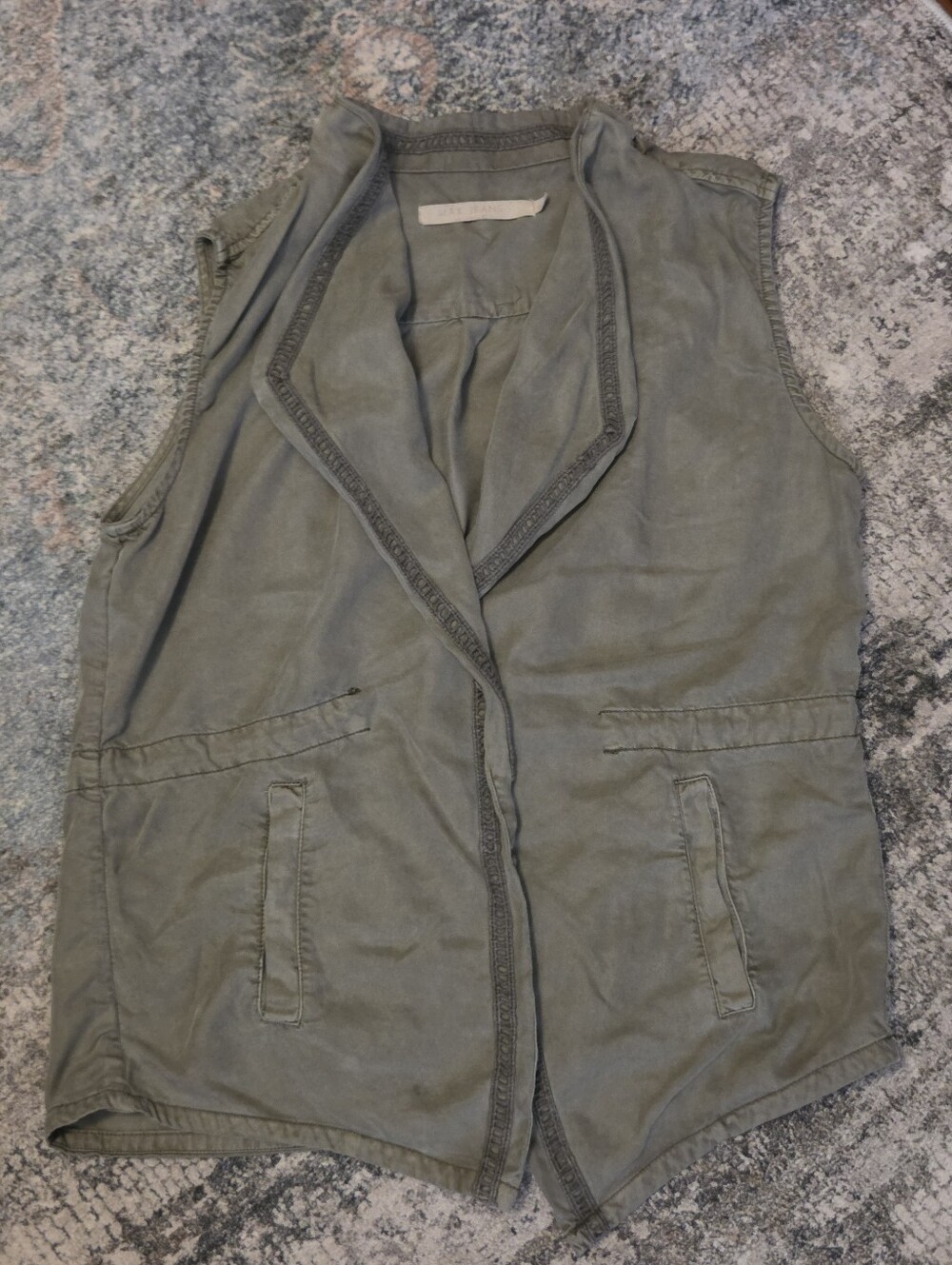 Max Jeans Olive Green Tencel Drape Front Utility Vest - Size M